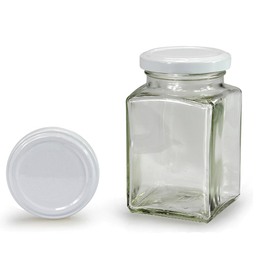 Négyszögletes üveg fehér tetővel 260 ml (TO 58)